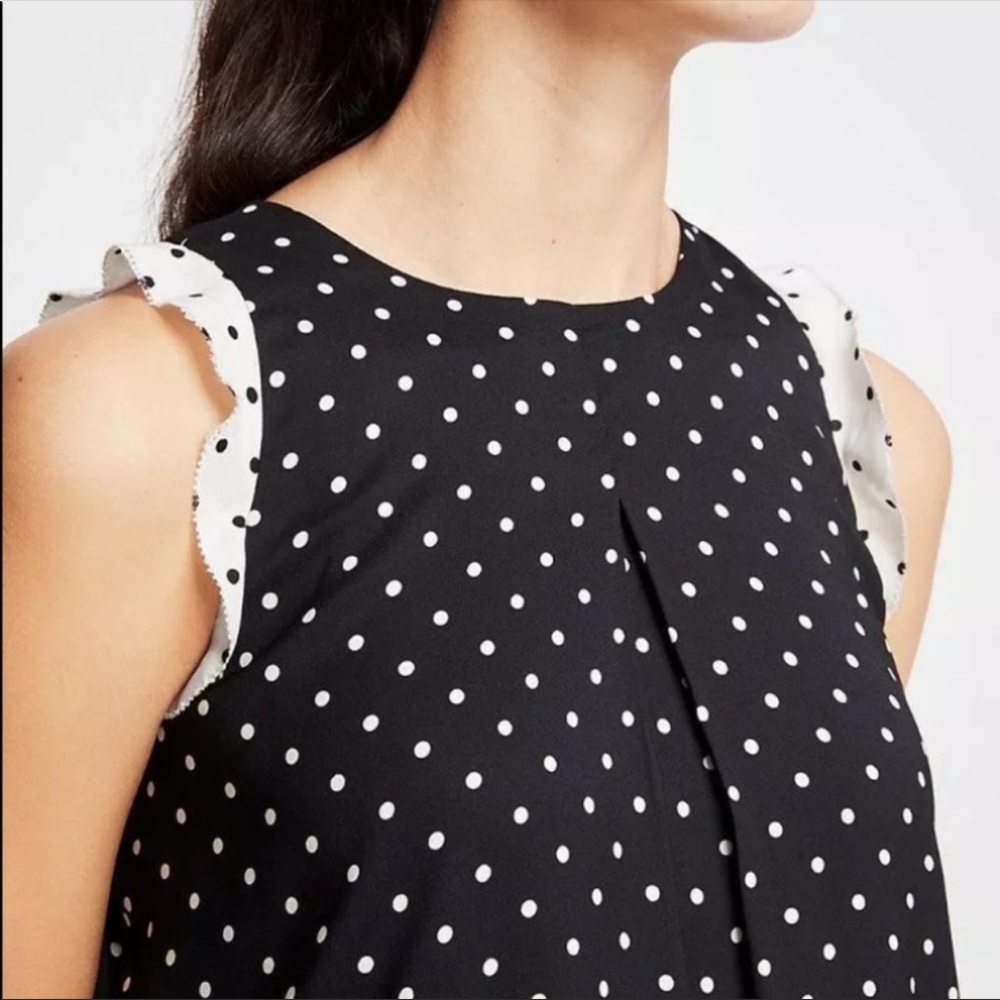 Ann Taylor Black Polka Dot Ruffle Shift Dress Size Small Petite - Picture 3 of 16